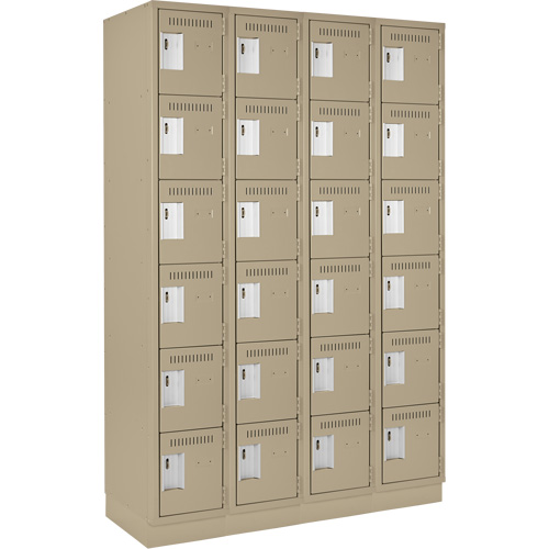 Clean Line Lockerette, 6 -tier, Bank of 4, 48" x 18" x 76", Steel, Beige, Rivet (Assembled) Nassau Supply