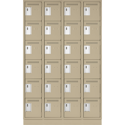 Clean Line Lockerette, 6 -tier, Bank of 4, 48" x 18" x 76", Steel, Beige, Rivet (Assembled) Nassau Supply