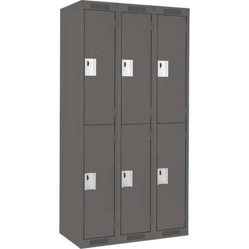 Clean Line Lockers, 2 -tier, Bank of 3, 36" x 18" x 72", Steel, Charcoal, Rivet (Assembled) Nassau Supply
