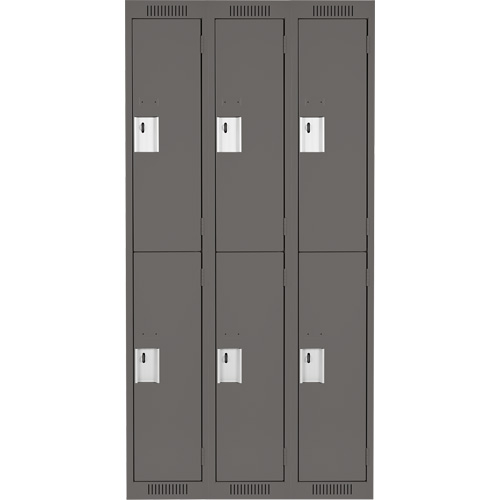 Clean Line Lockers, 2 -tier, Bank of 3, 36" x 18" x 72", Steel, Charcoal, Rivet (Assembled) Nassau Supply