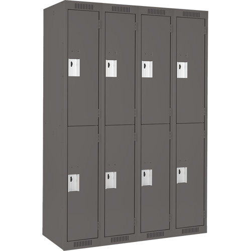 Clean Line Lockers, 2 -tier, Bank of 4, 48" x 18" x 72", Steel, Charcoal, Rivet (Assembled) Nassau Supply