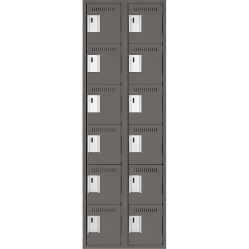 Clean Line Lockerette, 6 -tier, Bank of 2, 24" x 18" x 72", Steel, Charcoal, Rivet (Assembled) Nassau Supply