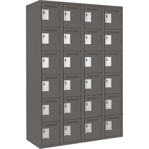 Clean Line Lockerette, 6 -tier, Bank of 4, 48" x 18" x 72", Steel, Charcoal, Rivet (Assembled) Nassau Supply