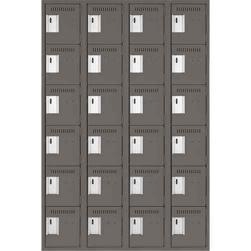 Clean Line Lockerette, 6 -tier, Bank of 4, 48" x 18" x 72", Steel, Charcoal, Rivet (Assembled) Nassau Supply