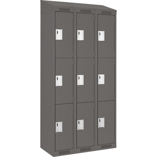Clean Line Lockers, 3 -tier, Bank of 3, 36" x 18" x 78", Steel, Charcoal, Rivet (Assembled) Nassau Supply