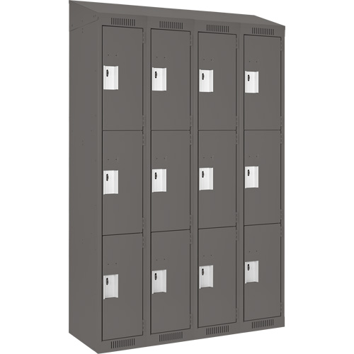 Clean Line Lockers, 3 -tier, Bank of 4, 48" x 18" x 78", Steel, Charcoal, Rivet (Assembled) Nassau Supply