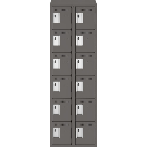 Clean Line Lockerette, 6 -tier, Bank of 2, 24" x 18" x 78", Steel, Charcoal, Rivet (Assembled) Nassau Supply