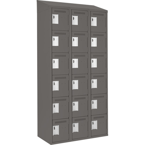 Clean Line Lockerette, 6 -tier, Bank of 3, 36" x 18" x 78", Steel, Charcoal, Rivet (Assembled) Nassau Supply