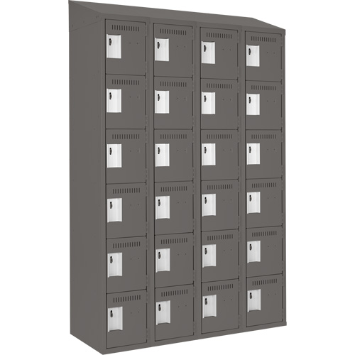 Clean Line Lockerette, 6 -tier, Bank of 4, 48" x 18" x 78", Steel, Charcoal, Rivet (Assembled) Nassau Supply
