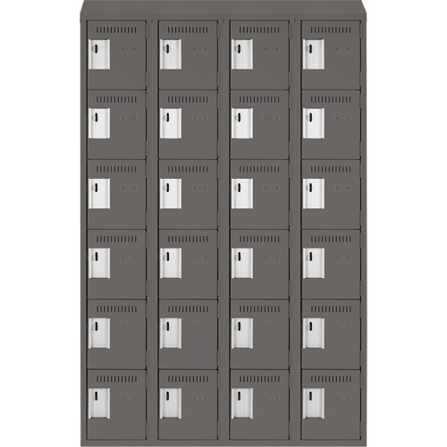 Clean Line Lockerette, 6 -tier, Bank of 4, 48" x 18" x 78", Steel, Charcoal, Rivet (Assembled) Nassau Supply