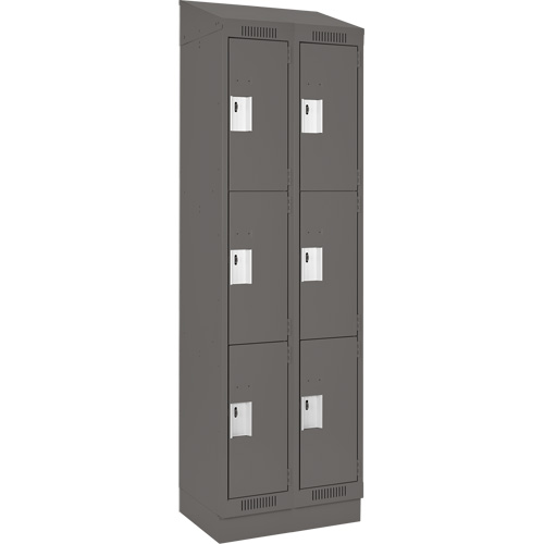 Clean Line Lockers, 3 -tier, Bank of 2, 24" x 18" x 82", Steel, Charcoal, Rivet (Assembled) Nassau Supply