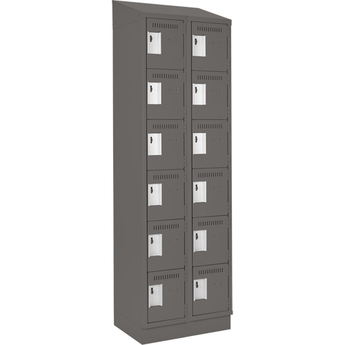 Clean Line Lockerette, 6 -tier, Bank of 2, 24" x 18" x 82", Steel, Charcoal, Rivet (Assembled) Nassau Supply