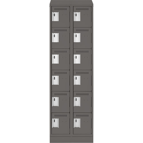 Clean Line Lockerette, 6 -tier, Bank of 2, 24" x 18" x 82", Steel, Charcoal, Rivet (Assembled) Nassau Supply