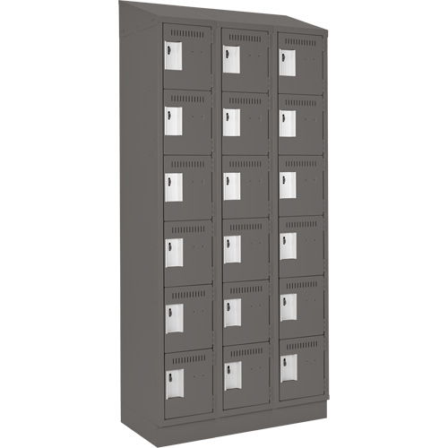 Clean Line Lockerette, 6 -tier, Bank of 3, 36" x 18" x 82", Steel, Charcoal, Rivet (Assembled) Nassau Supply