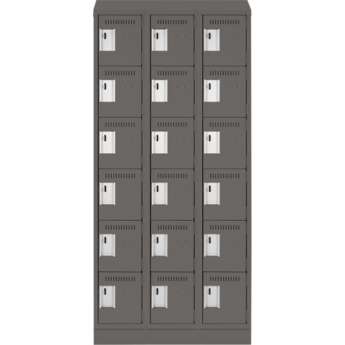 Clean Line Lockerette, 6 -tier, Bank of 3, 36" x 18" x 82", Steel, Charcoal, Rivet (Assembled) Nassau Supply