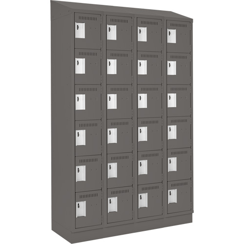 Clean Line Lockerette, 6 -tier, Bank of 4, 48" x 18" x 82", Steel, Charcoal, Rivet (Assembled) Nassau Supply