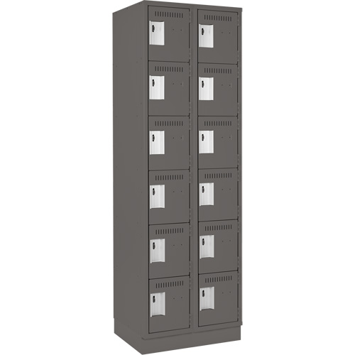 Clean Line Lockerette, 6 -tier, Bank of 2, 24" x 18" x 76", Steel, Charcoal, Rivet (Assembled) Nassau Supply