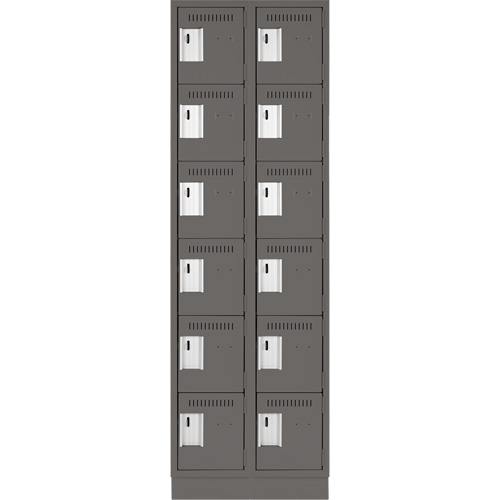Clean Line Lockerette, 6 -tier, Bank of 2, 24" x 18" x 76", Steel, Charcoal, Rivet (Assembled) Nassau Supply