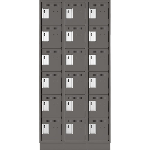 Clean Line Lockerette, 6 -tier, Bank of 3, 36" x 18" x 76", Steel, Charcoal, Rivet (Assembled) Nassau Supply