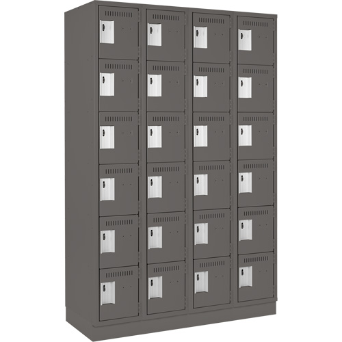 Clean Line Lockerette, 6 -tier, Bank of 4, 48" x 18" x 76", Steel, Charcoal, Rivet (Assembled) Nassau Supply