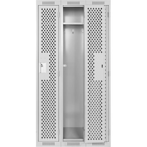 Clean Line Lockers, Bank of 3, 36" x 12" x 72", Steel, Grey, Rivet (Assembled), Perforated Nassau Supply