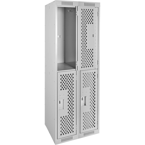 Casiers Clean Line, 2 niveaux, Bloc de 2, 24" x 12" x 72", Acier, Gris, Rivet (assembl&eacute;), Perfor&eacute; Nassau Supply