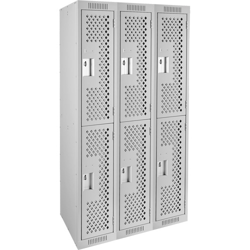 Clean Line Lockers, 2 -tier, Bank of 3, 36" x 12" x 72", Steel, Grey, Rivet (Assembled), Perforated Nassau Supply