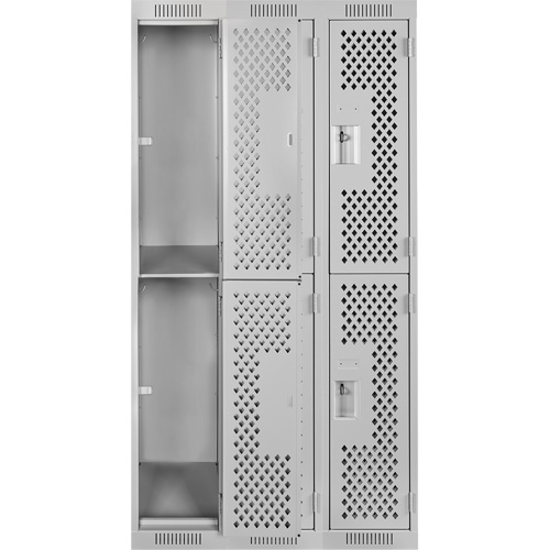 Clean Line Lockers, 2 -tier, Bank of 3, 36" x 12" x 72", Steel, Grey, Rivet (Assembled), Perforated Nassau Supply