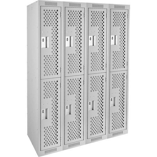 Casiers Clean Line, 2 niveaux, Bloc de 4, 48" x 12" x 72", Acier, Gris, Rivet (assembl&eacute;), Perfor&eacute; Nassau Supply