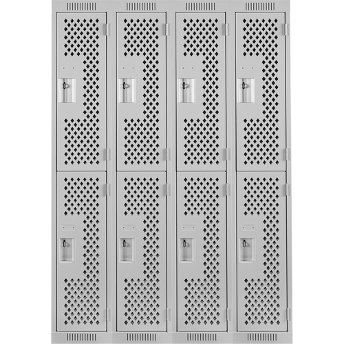 Casiers Clean Line, 2 niveaux, Bloc de 4, 48" x 12" x 72", Acier, Gris, Rivet (assembl&eacute;), Perfor&eacute; Nassau Supply