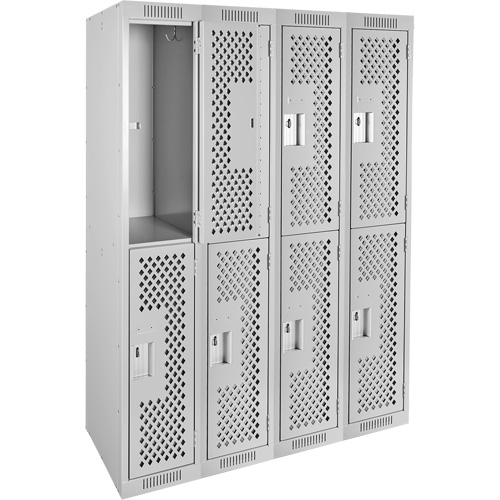Casiers Clean Line, 2 niveaux, Bloc de 4, 48" x 12" x 72", Acier, Gris, Rivet (assembl&eacute;), Perfor&eacute; Nassau Supply