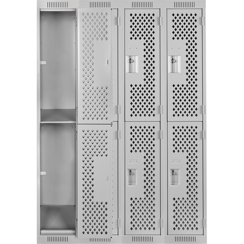 Casiers Clean Line, 2 niveaux, Bloc de 4, 48" x 12" x 72", Acier, Gris, Rivet (assembl&eacute;), Perfor&eacute; Nassau Supply