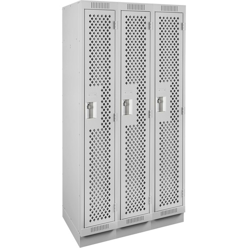 Clean Line Lockers, Bank of 3, 36" x 18" x 76", Steel, Grey, Rivet (Assembled), Perforated Nassau Supply