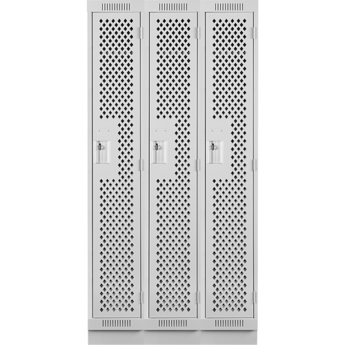 Clean Line Lockers, Bank of 3, 36" x 18" x 76", Steel, Grey, Rivet (Assembled), Perforated Nassau Supply