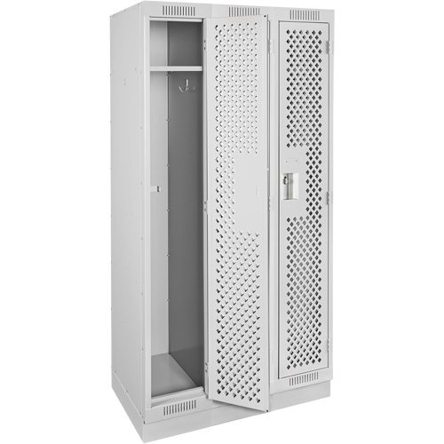 Clean Line Lockers, Bank of 3, 36" x 18" x 76", Steel, Grey, Rivet (Assembled), Perforated Nassau Supply