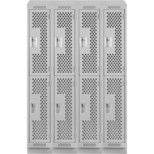 Casiers Clean Line, 2 niveaux, Bloc de 4, 48" x 12" x 82", Acier, Gris, Rivet (assembl&eacute;), Perfor&eacute; Nassau Supply