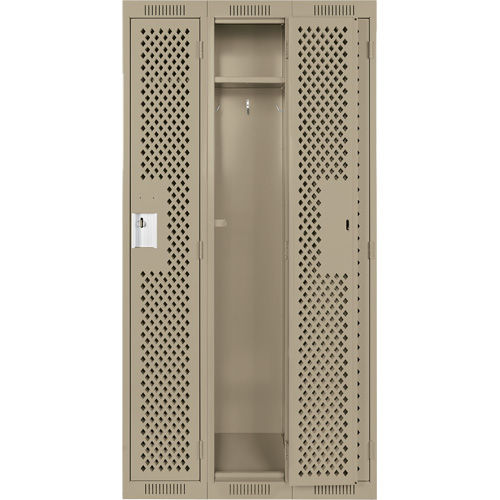 Clean Line Lockers, Bank of 3, 36" x 15" x 72", Steel, Beige, Rivet (Assembled), Perforated Nassau Supply