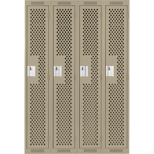 Clean Line Lockers, Bank of 4, 48" x 15" x 72", Steel, Beige, Rivet (Assembled), Perforated Nassau Supply