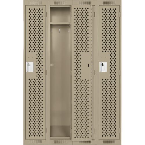 Clean Line Lockers, Bank of 4, 48" x 15" x 72", Steel, Beige, Rivet (Assembled), Perforated Nassau Supply