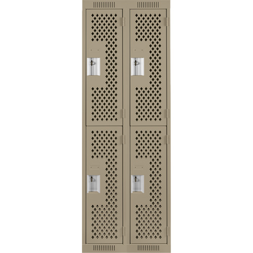 Casiers Clean Line, 2 niveaux, Bloc de 2, 24" x 12" x 72", Acier, Beige, Rivet (assembl&eacute;), Perfor&eacute; Nassau Supply