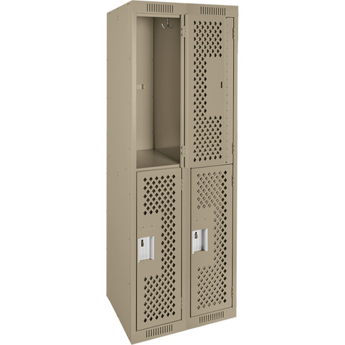 Casiers Clean Line, 2 niveaux, Bloc de 2, 24" x 12" x 72", Acier, Beige, Rivet (assembl&eacute;), Perfor&eacute; Nassau Supply