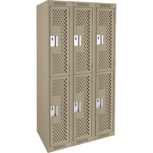 Casiers Clean Line, 2 niveaux, Bloc de 3, 36" x 12" x 72", Acier, Beige, Rivet (assembl&eacute;), Perfor&eacute; Nassau Supply