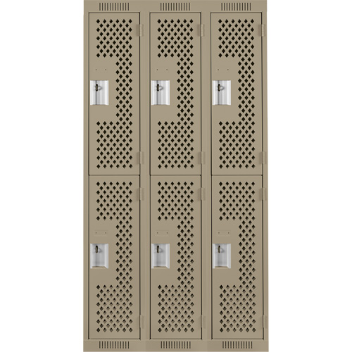Casiers Clean Line, 2 niveaux, Bloc de 3, 36" x 12" x 72", Acier, Beige, Rivet (assembl&eacute;), Perfor&eacute; Nassau Supply