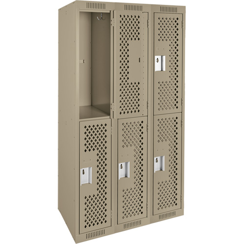 Casiers Clean Line, 2 niveaux, Bloc de 3, 36" x 12" x 72", Acier, Beige, Rivet (assembl&eacute;), Perfor&eacute; Nassau Supply