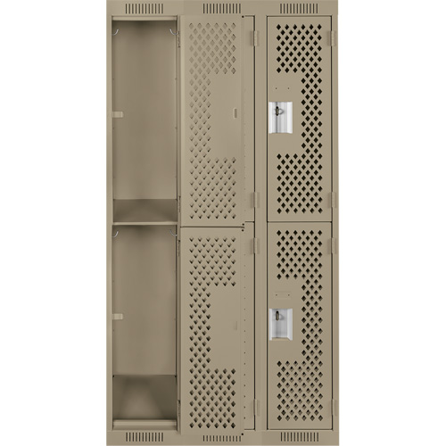 Casiers Clean Line, 2 niveaux, Bloc de 3, 36" x 12" x 72", Acier, Beige, Rivet (assembl&eacute;), Perfor&eacute; Nassau Supply