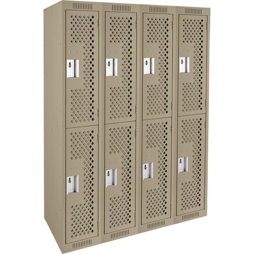 Clean Line Lockers, 2 -tier, Bank of 4, 48" x 12" x 72", Steel, Beige, Rivet (Assembled), Perforated Nassau Supply