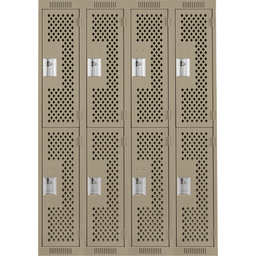 Clean Line Lockers, 2 -tier, Bank of 4, 48" x 12" x 72", Steel, Beige, Rivet (Assembled), Perforated Nassau Supply