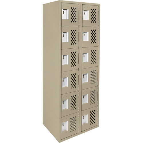 Assembled Lockerettes Clean Line Perforated Economy Lockers, 6 -tier, Bank of 2, 18" x 72" x 12", Steel Nassau Supply
