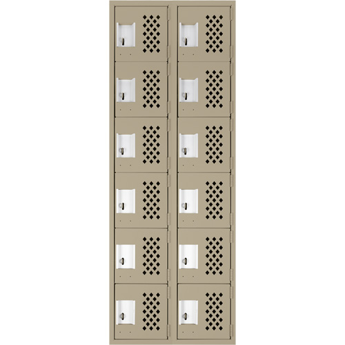 Assembled Lockerettes Clean Line Perforated Economy Lockers, 6 -tier, Bank of 2, 18" x 72" x 12", Steel Nassau Supply