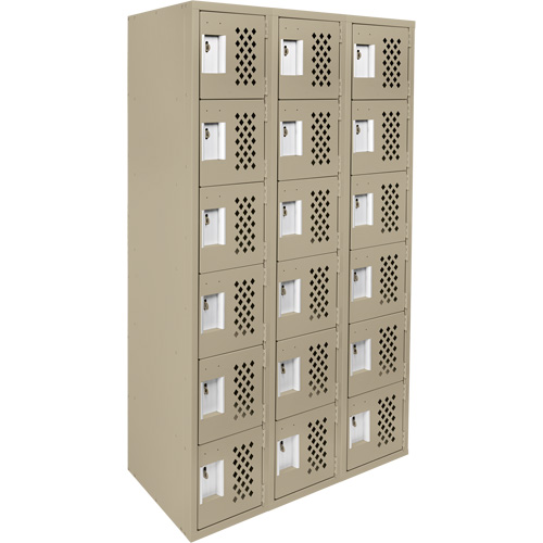 Assembled Lockerettes Clean Line Perforated Economy Lockers, 6 -tier, Bank of 3, 18" x 72" x 12", Steel Nassau Supply